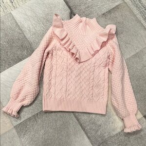 Janie and Jack Pink Cable Knit Ruffled Sweater
